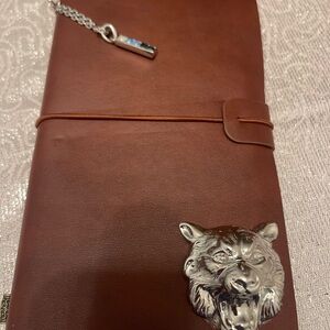 Brown Leather Journal with Vintage Silver Tiger Emblem
